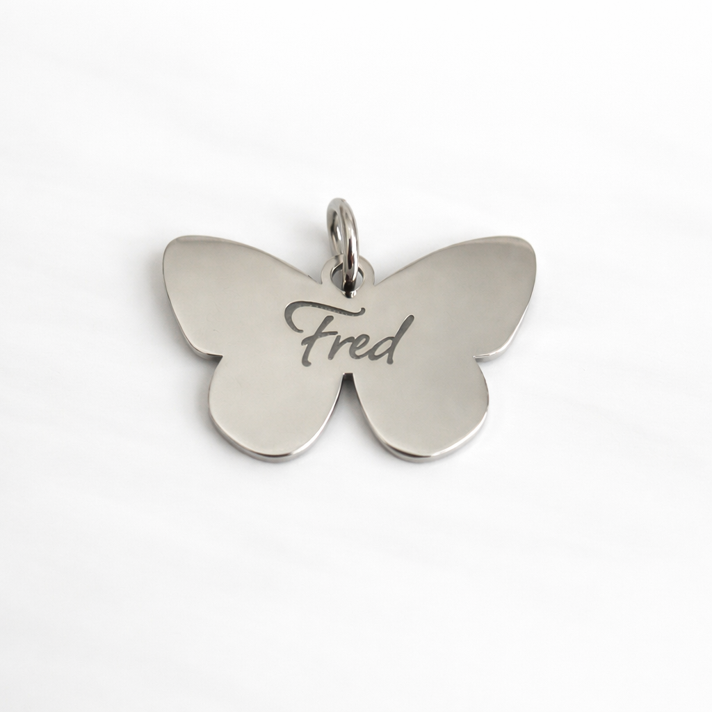 Hundemarke graviert Schmetterling Silber