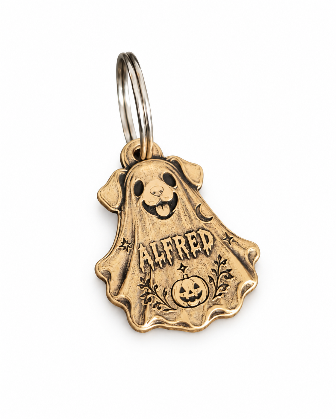 Hundemarke Messing mit Relief Gravur Geist Halloween