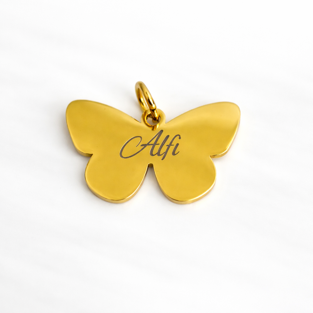 Hundemarke graviert Schmetterling Gold