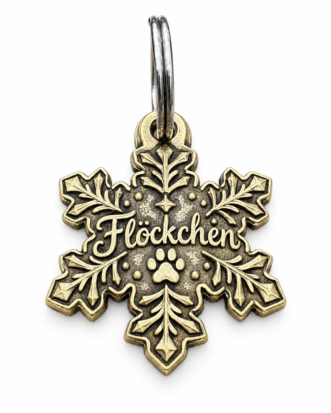 Hundemarke Messing mit Relief Gravur Flocke / Flöckchen