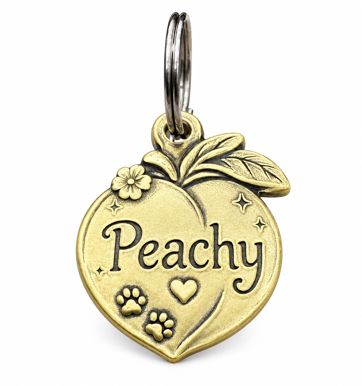 Hundemarke Messing mit Relief Gravur Peachy