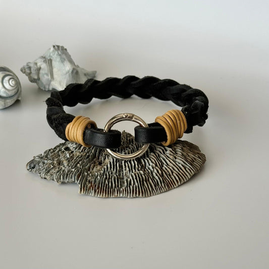 Markenhalsband Leder Schwarz