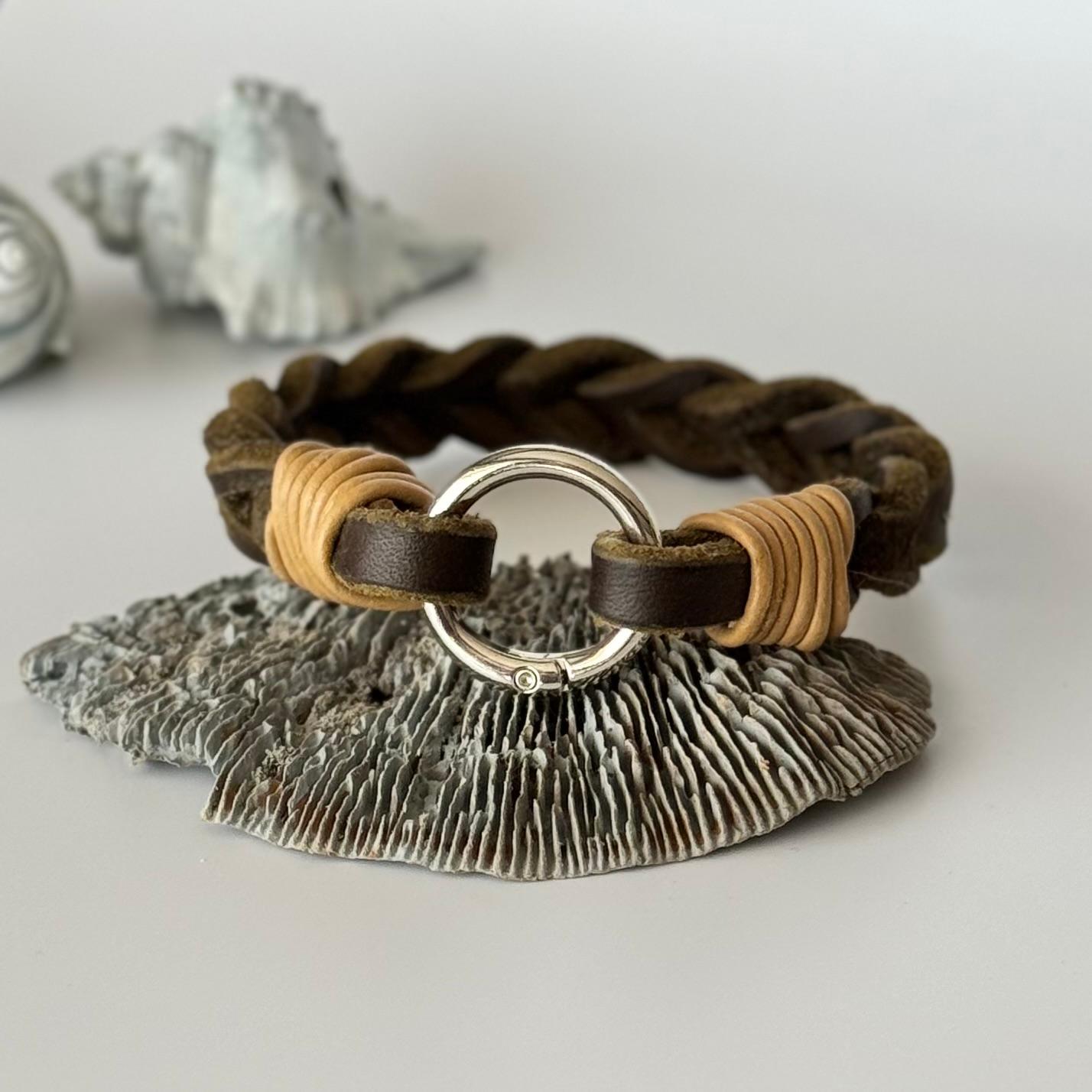Markenhalsband Leder Oliv Grün