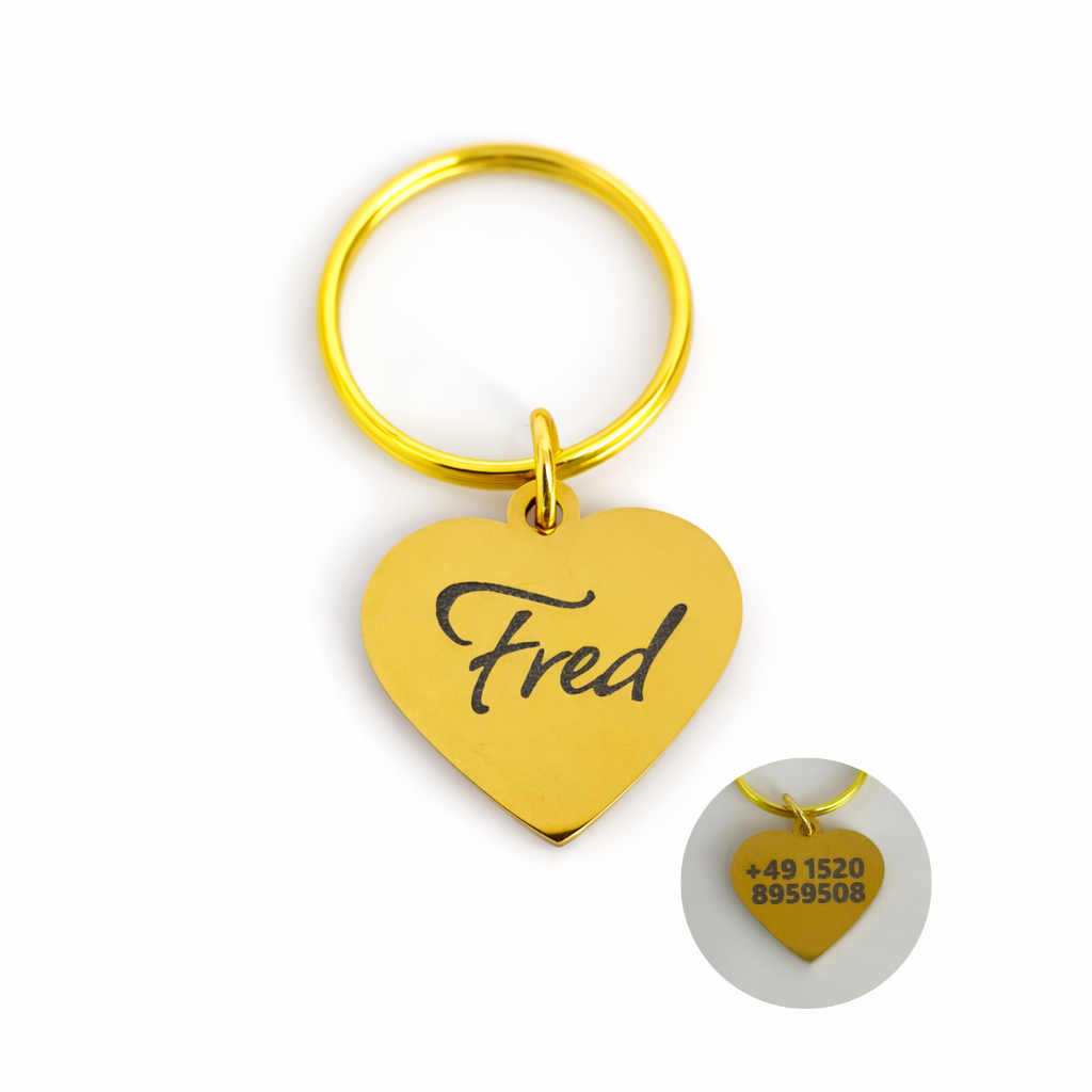 Mikro Hundemarke graviert Herz Gold