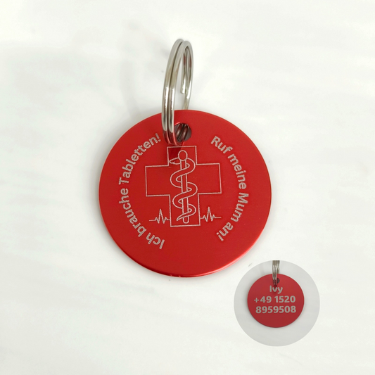 Hundemarke graviert Medical "Ich brauche Tabletten"