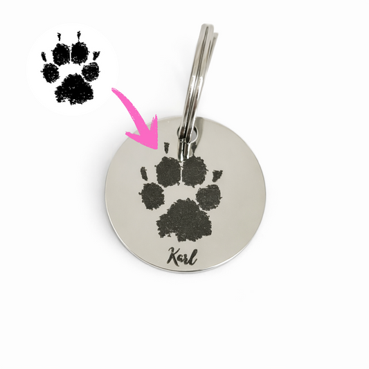 Hundemarke graviert mit Pfotenabdruck Rund