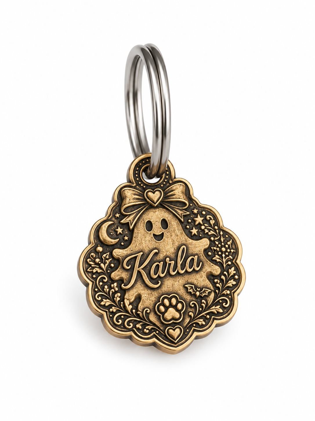 Hundemarke Messing mit Relief Gravur Ghost Halloween