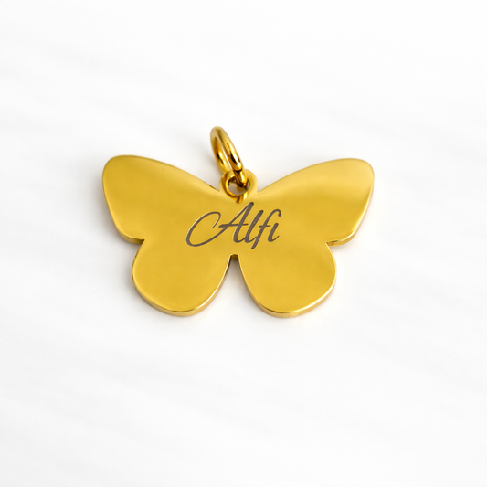 Hundemarke graviert Schmetterling Gold