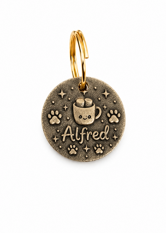Hundemarke Messing mit Relief Gravur Marshmallow Kakao