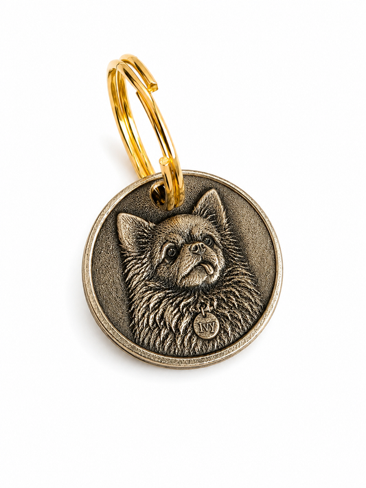 Hundemarke Messing mit Relief Gravur Portrait