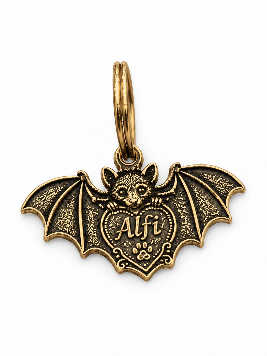 Hundemarke Messing mit Relief Gravur Fledermaus Halloween