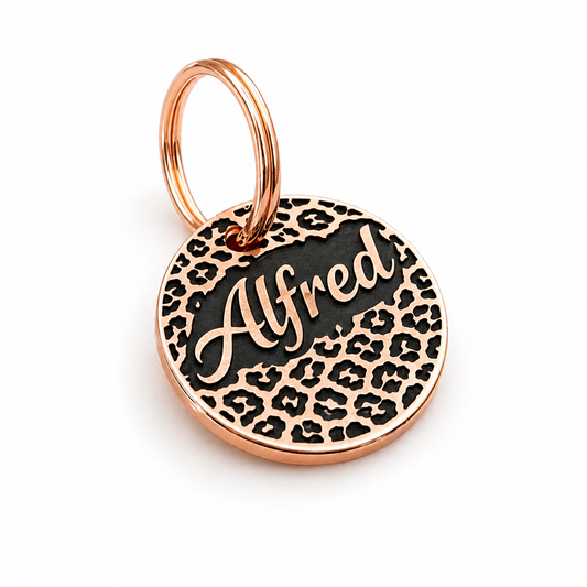 Hundemarke Kupfer mit Relief Gravur Leo Muster