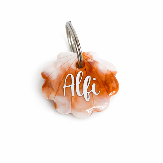 Hundemarke personalisiert Muschel Braun marmoriert