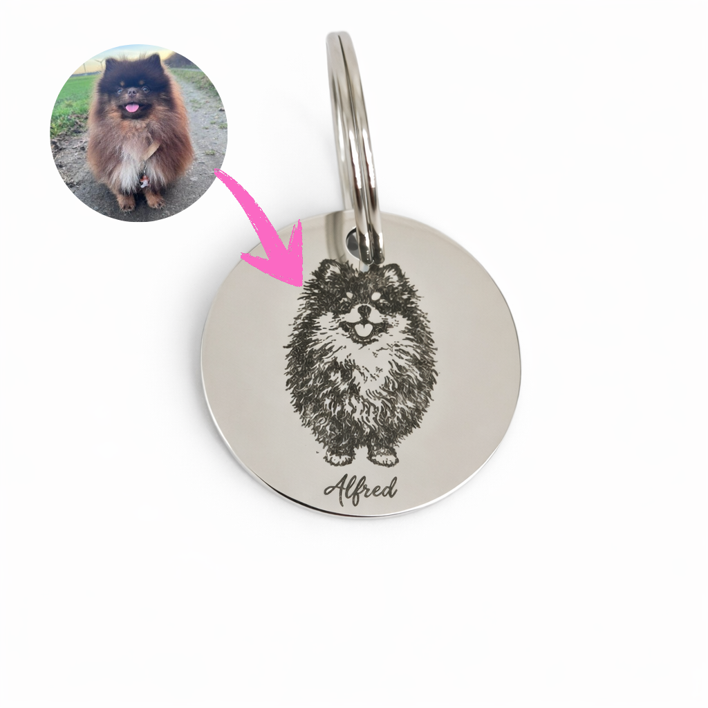 Hundemarke graviert mit Silhouette Rund